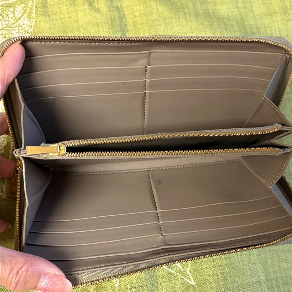 Celine Taupe Leather Zip Wallet